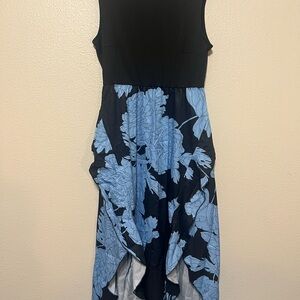 Simple Black and Blue Floral High Low Dress